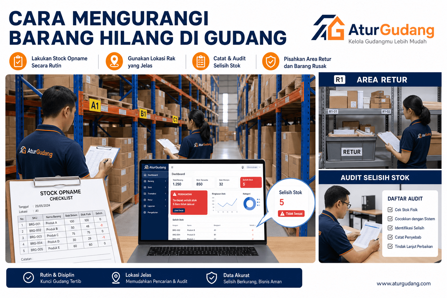 Sistem gudang digital untuk mencegah barang hilang dan selisih stok — WMS